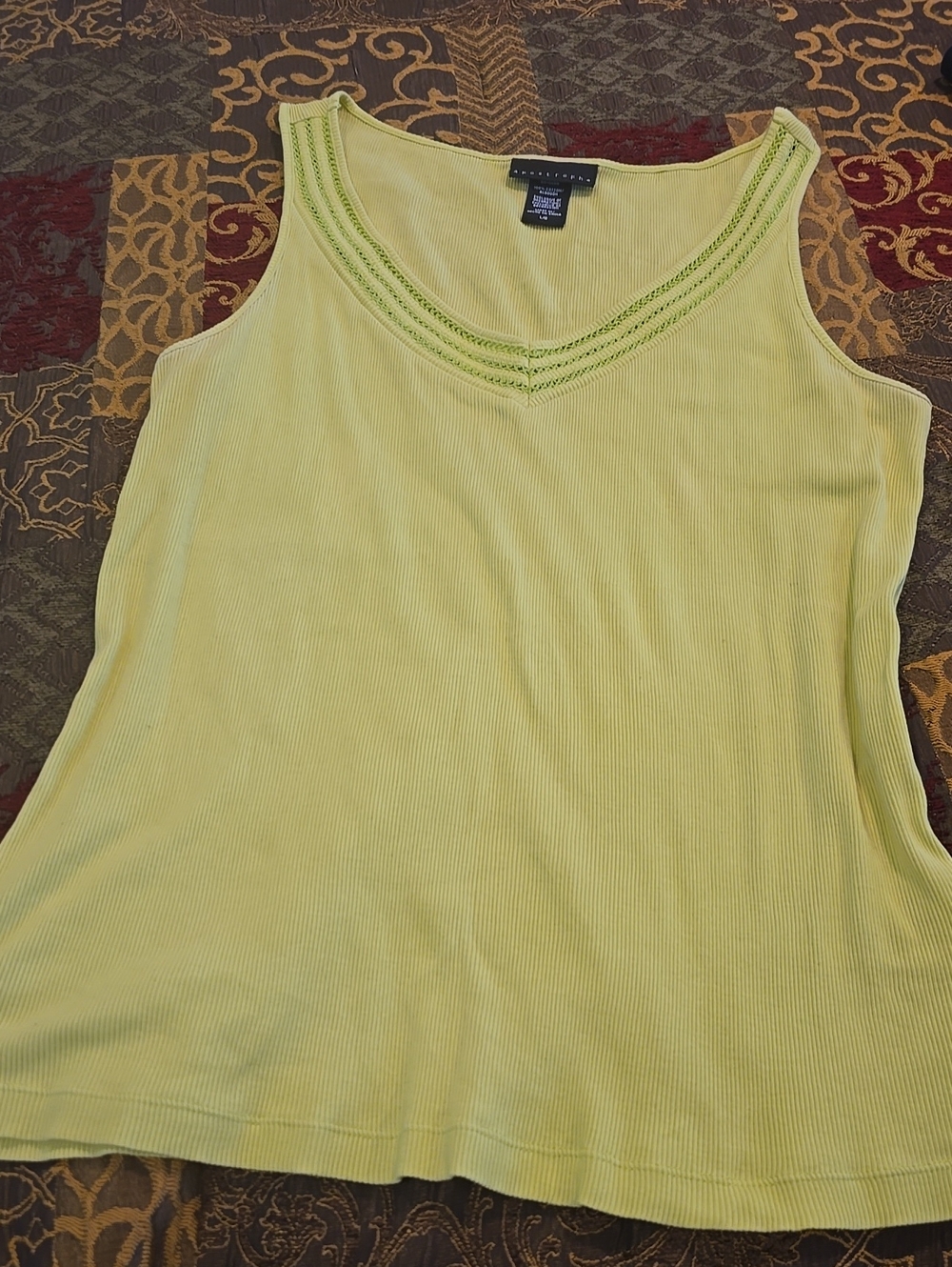 Apostrophe Lime Green V-Neck Ribbed Tank Top